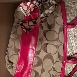 Stylish Tan and Pink Designer Tote Bag